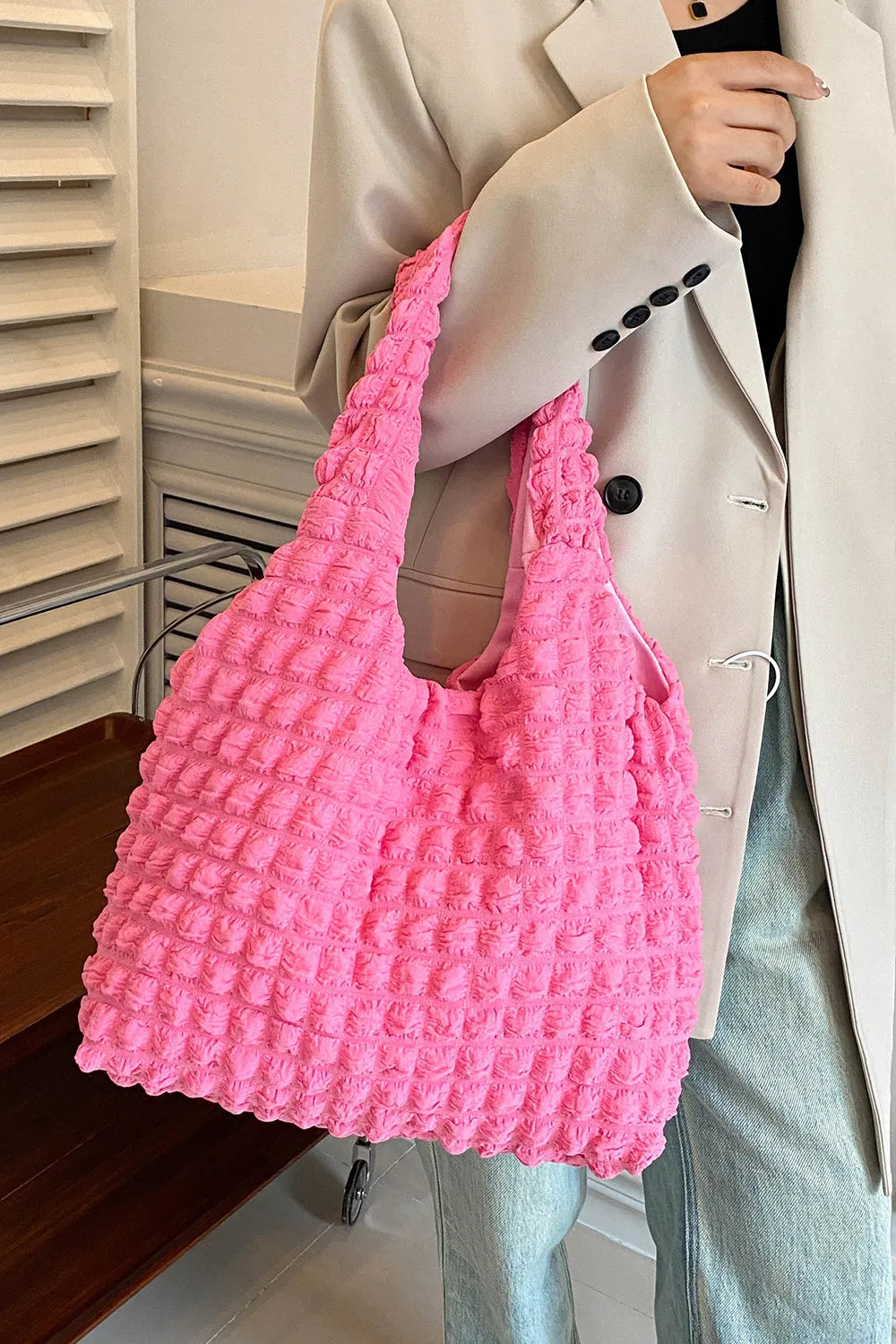 Ruched Polyester Large Handbag – Spacious Everyday Tote - LODIMAE FASHION 