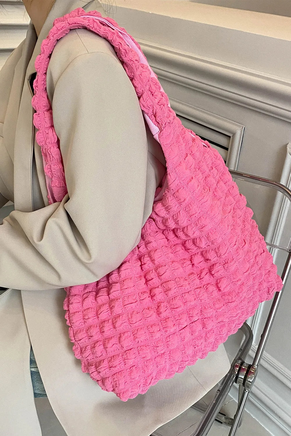 Ruched Polyester Large Handbag – Spacious Everyday Tote - LODIMAE FASHION 