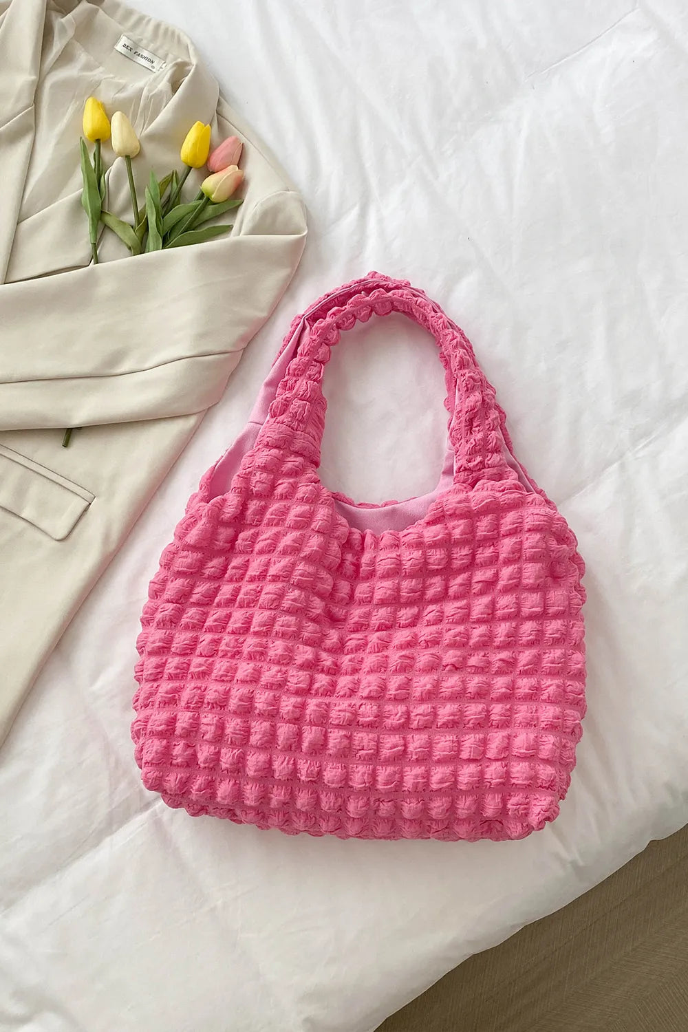 Ruched Polyester Large Handbag – Spacious Everyday Tote - LODIMAE FASHION 