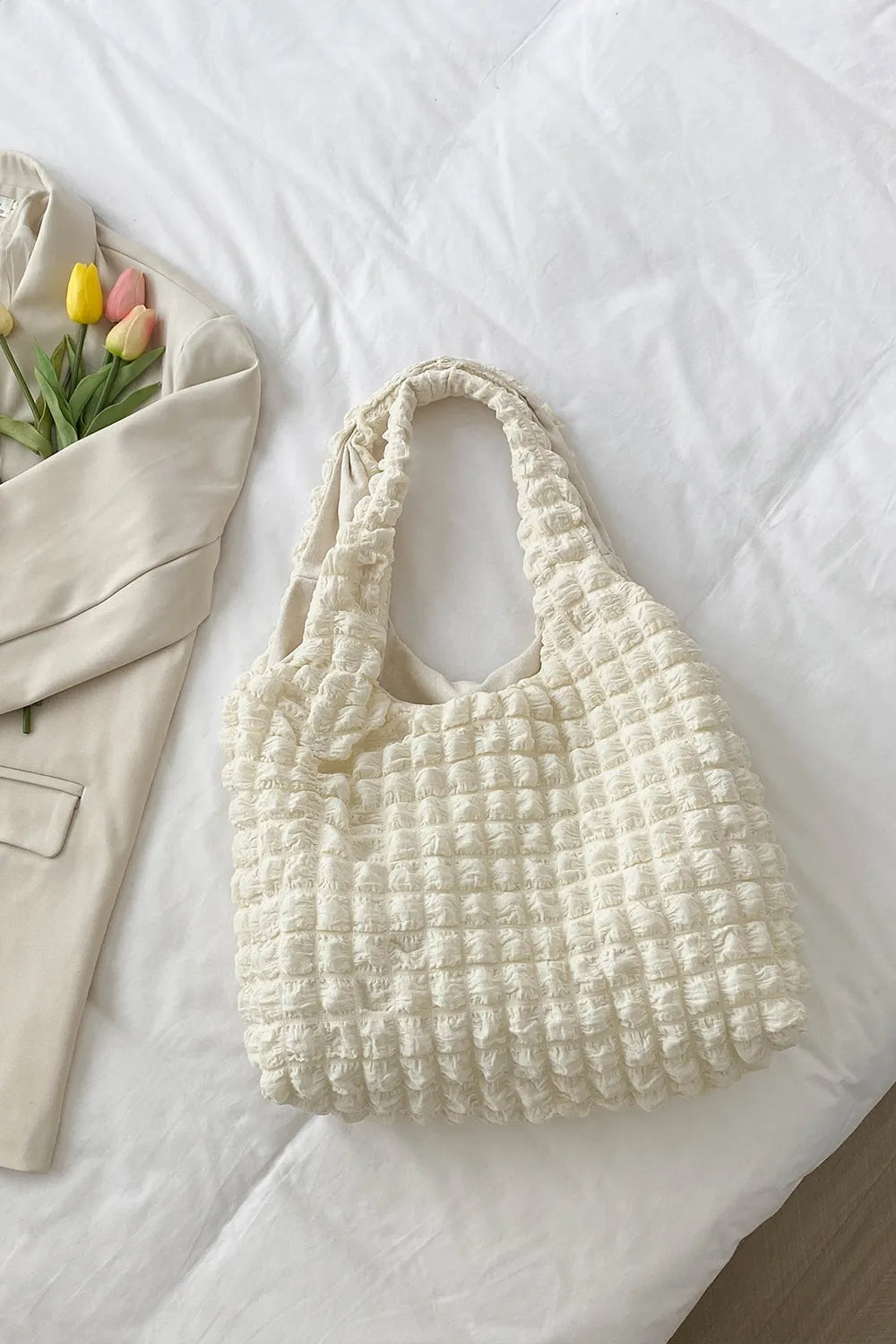 Ruched Polyester Large Handbag – Spacious Everyday Tote - LODIMAE FASHION 