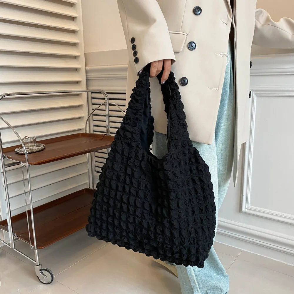 Ruched Polyester Large Handbag – Stylish Everyday Tote - LODIMAE FASHION 