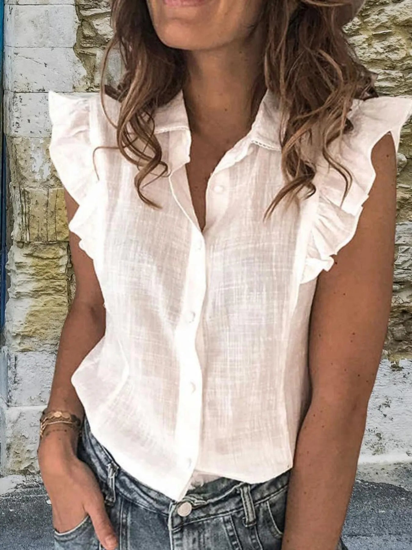 Ruffle Sleeve Button-Up Shirt - LODIMAE FASHION 