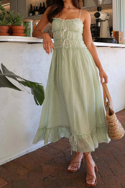 Ruffled Hem Frill Midi Cami Dress - LODIMAE FASHION 