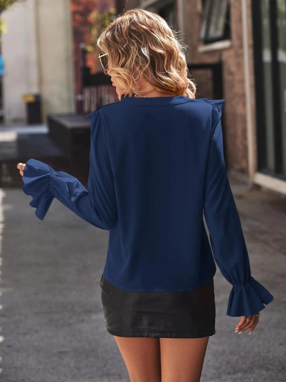 Ruffled V-Neck Flounce Sleeve Shirt - LODIMAE FASHION 