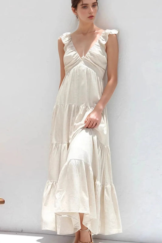 Ruffled V-Neck Tiered Dress - LODIMAE FASHION 