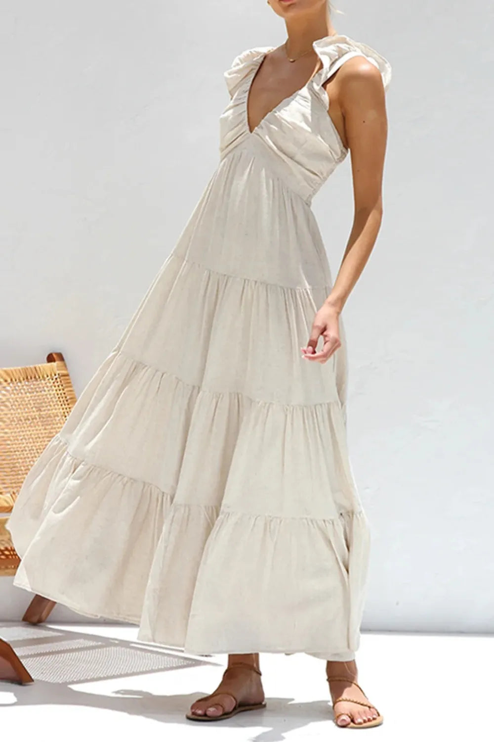 Ruffled V-Neck Tiered Dress - LODIMAE FASHION 