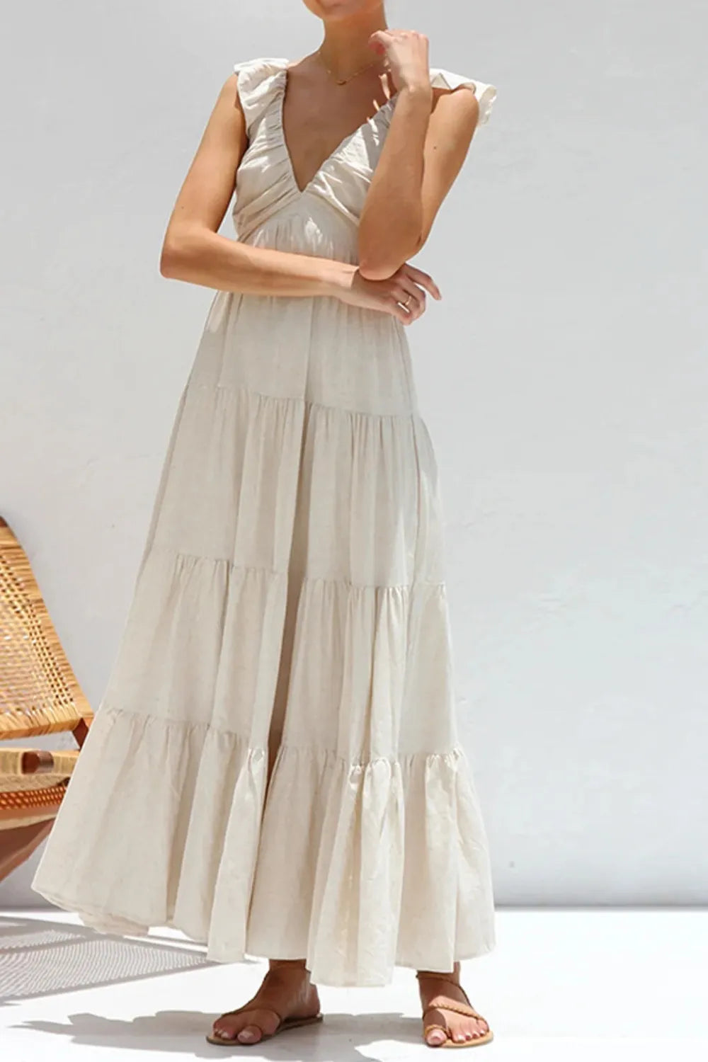 Ruffled V-Neck Tiered Dress - LODIMAE FASHION 