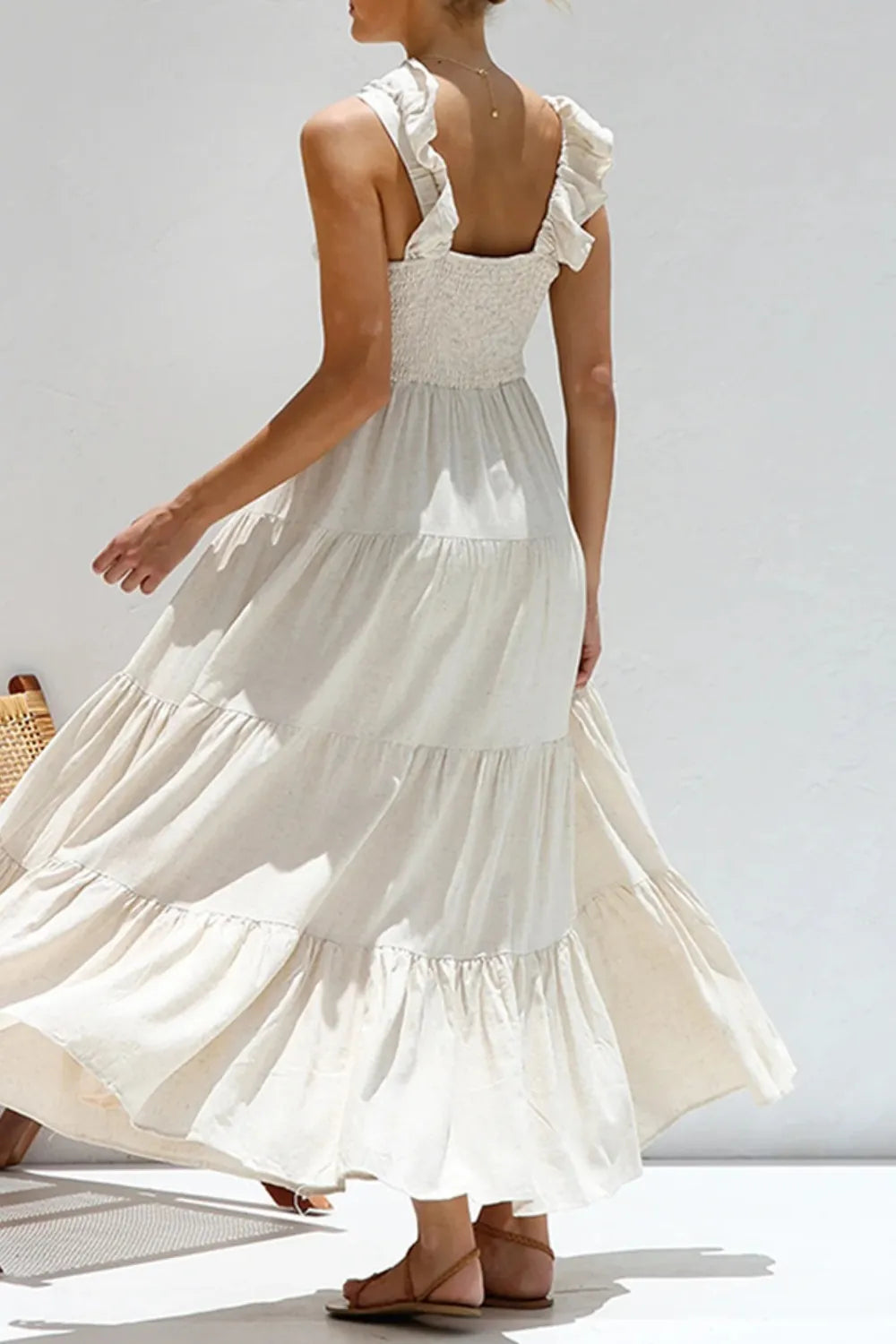 Ruffled V-Neck Tiered Dress - LODIMAE FASHION 