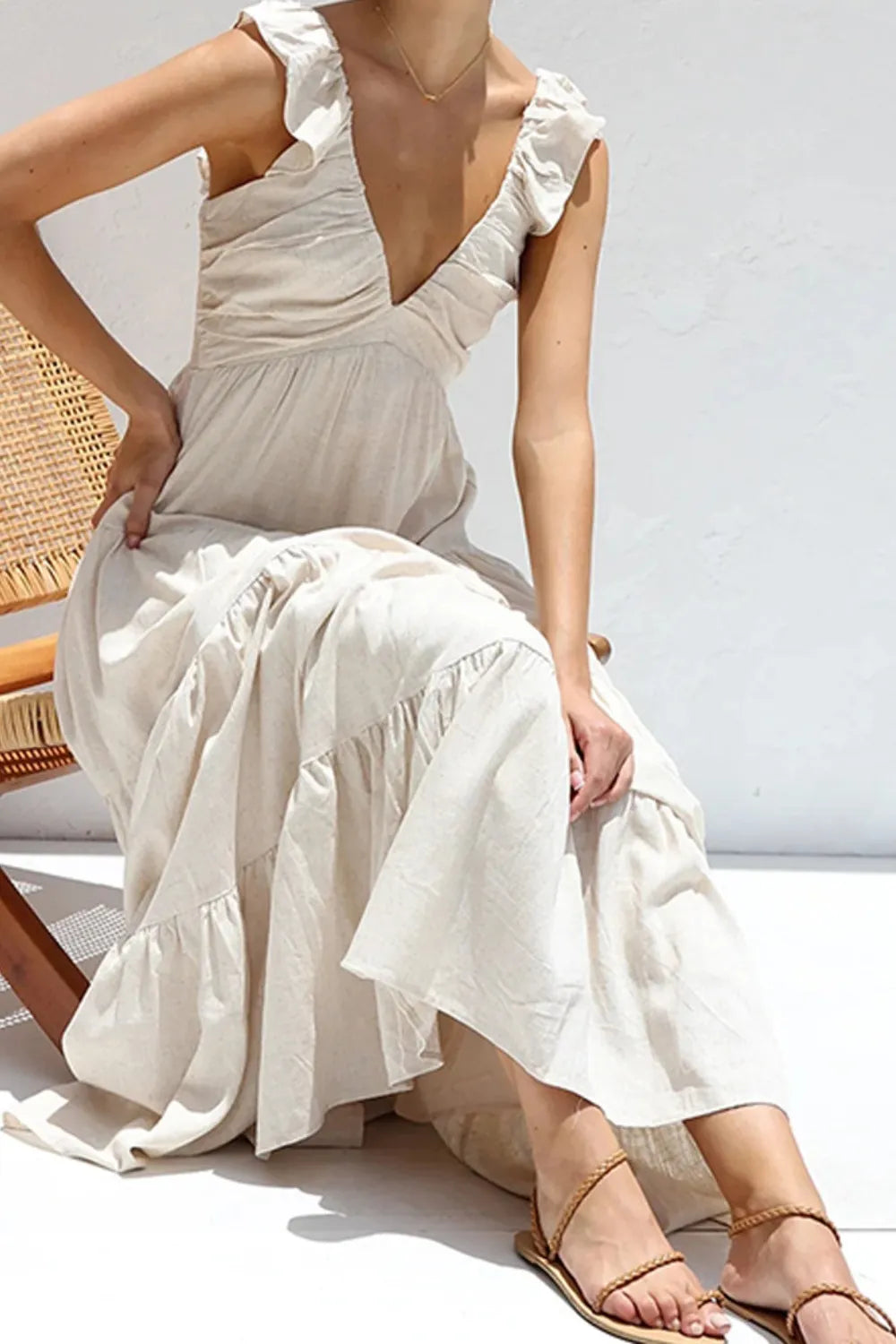 Ruffled V-Neck Tiered Dress - LODIMAE FASHION 