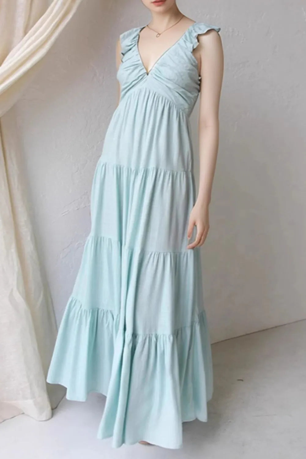 Ruffled V-Neck Tiered Dress - LODIMAE FASHION 