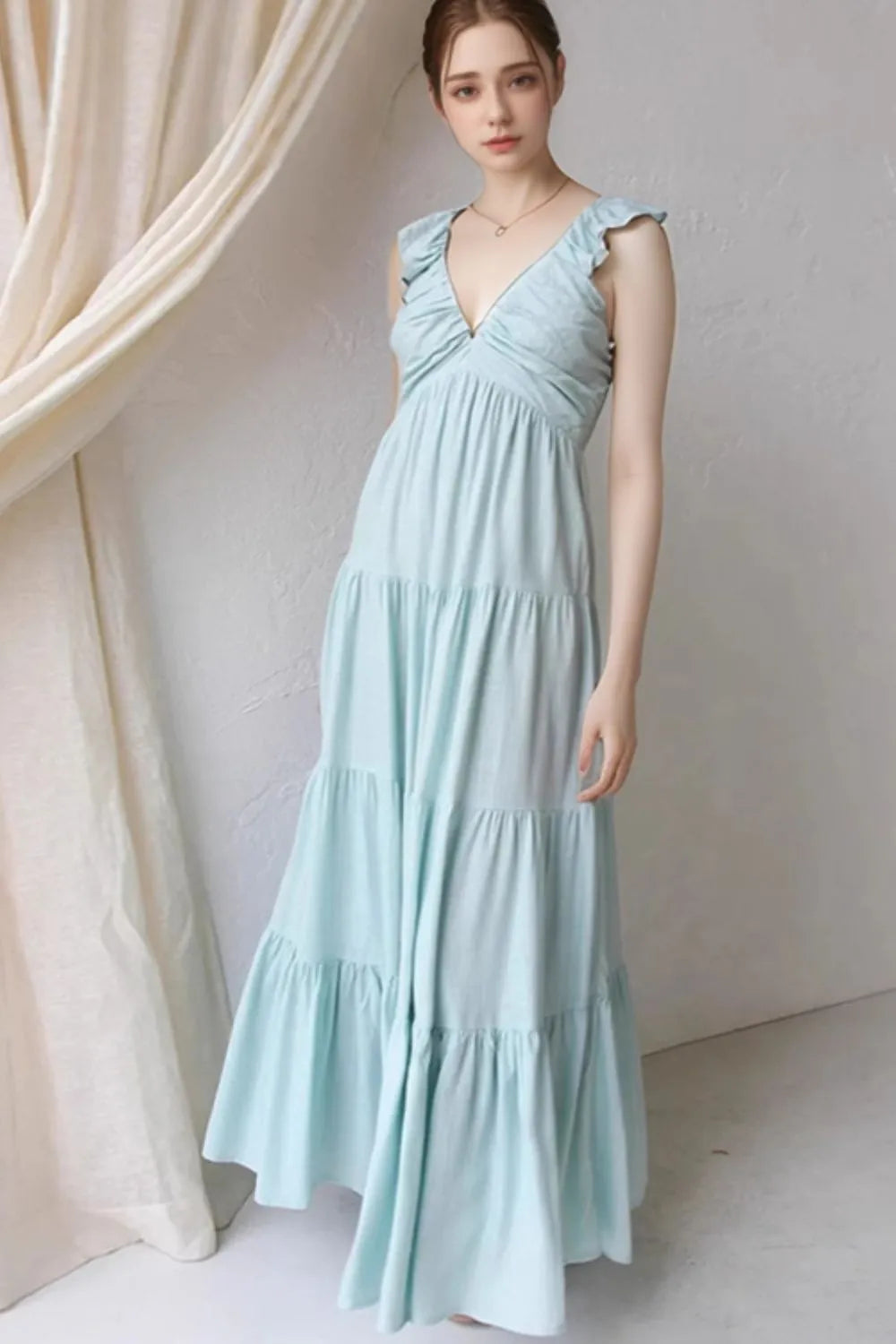 Ruffled V-Neck Tiered Dress - LODIMAE FASHION 