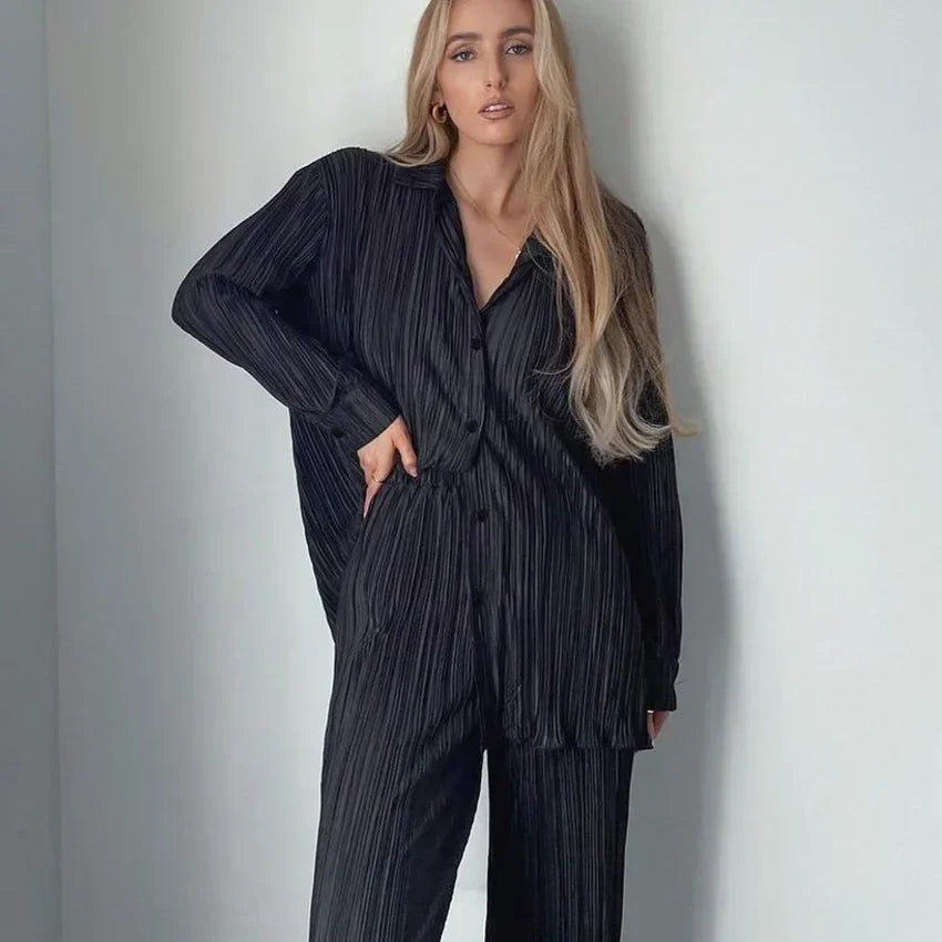 Shirt Tops and Wide Leg Pants Elegant set - LODIMAE FASHION 