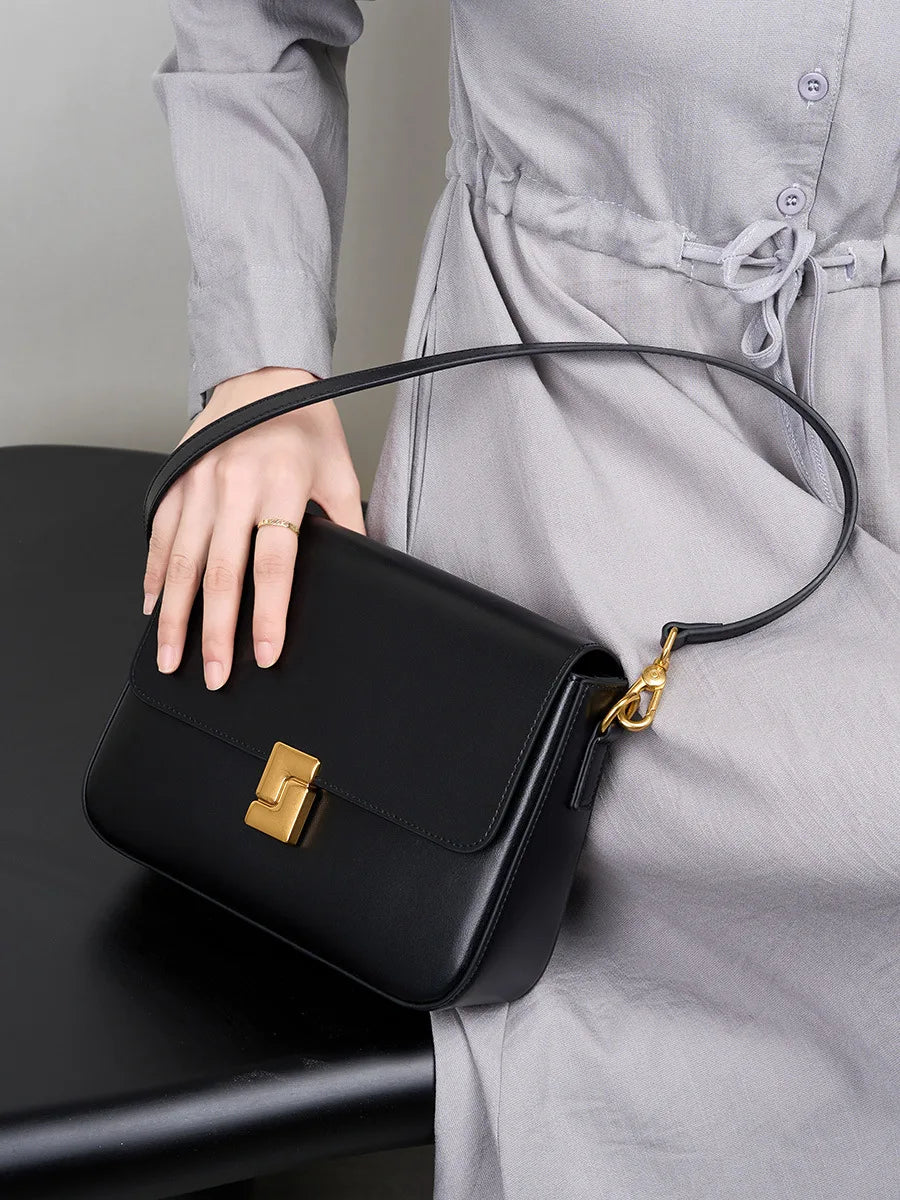Genuine Cowhide Leather Square Shoulder Bag - Women's Luxury Crossbody Bag - LODIMAE FASHION 