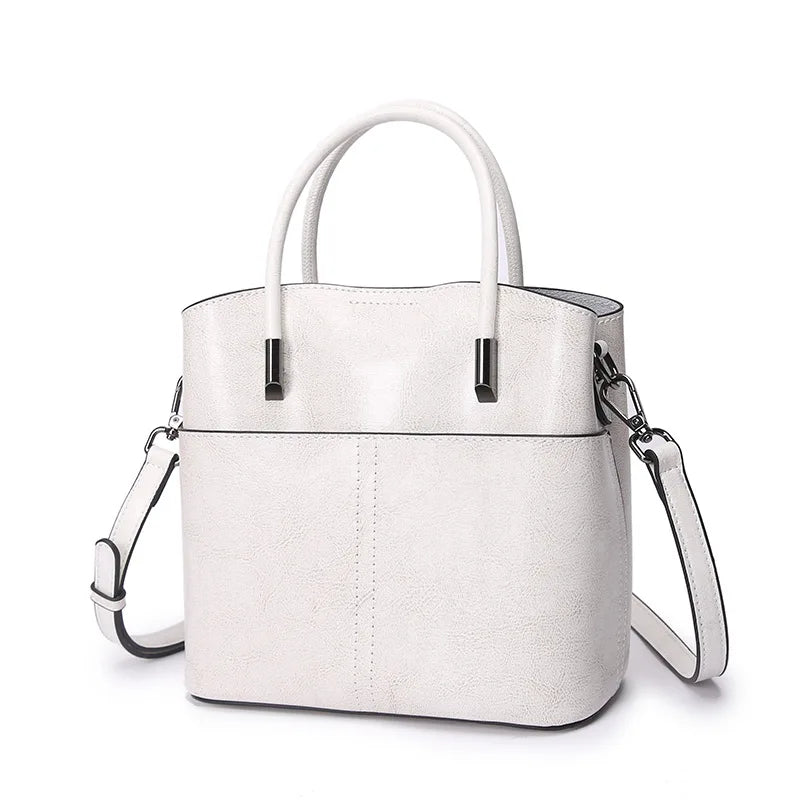 Women's Cowhide Leather Bucket Bag - Genuine Leather Shoulder Bag for Ladies - LODIMAE FASHION 