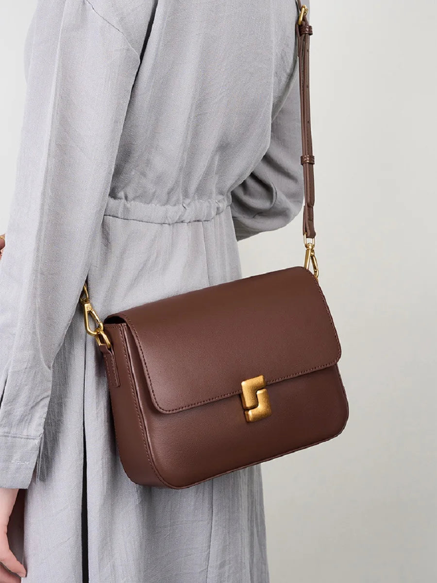 Genuine Cowhide Leather Square Shoulder Bag - Women's Luxury Crossbody Bag - LODIMAE FASHION 