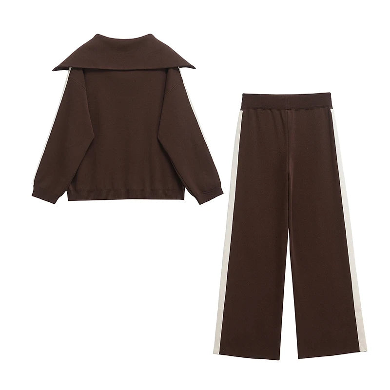 Women Fashion 2 Piece Set Brown Pullover Sweatshirts - LODIMAE FASHION 