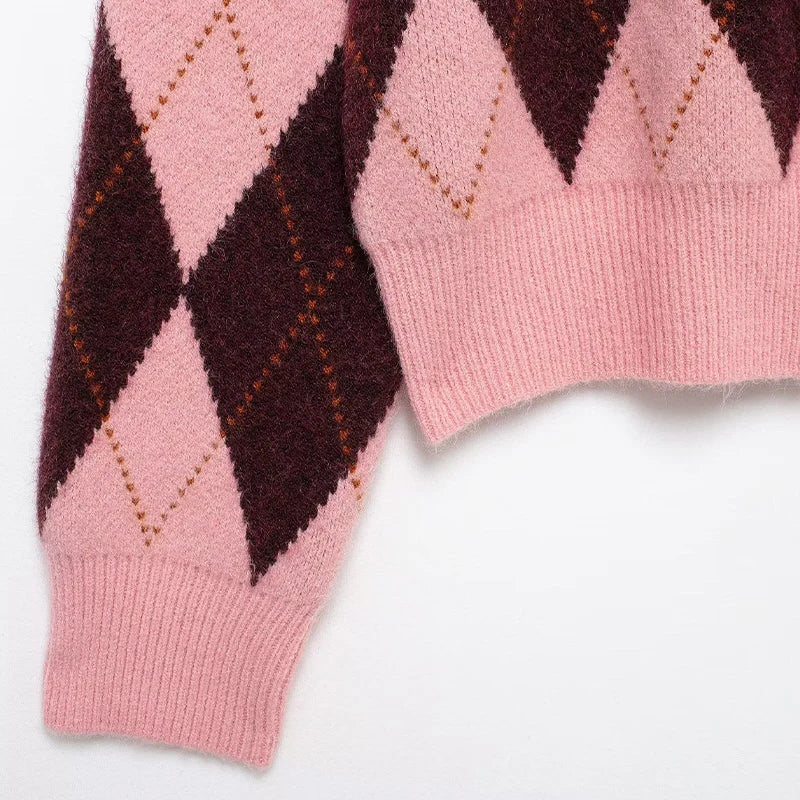 Women Fashion Plaid Single Breasted Knitted Sweater - LODIMAE FASHION 
