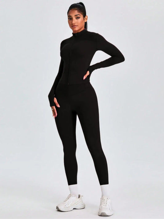 Two-piece Set Women's Solid Zip UpMock Neck Sports - LODIMAE FASHION 