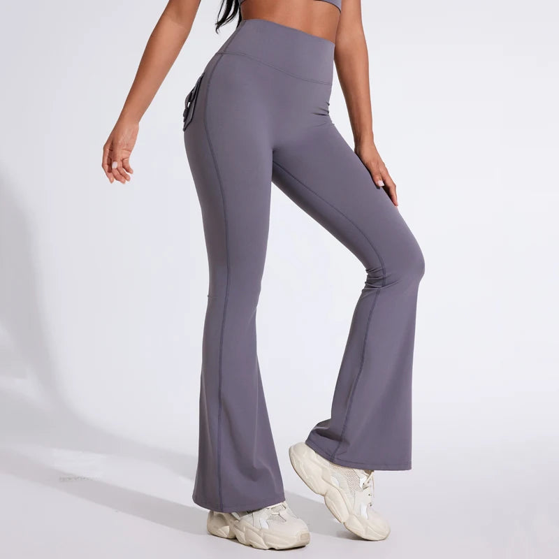 Women's pocket bell bottoms yoga high waisted hip lifting - LODIMAE FASHION 