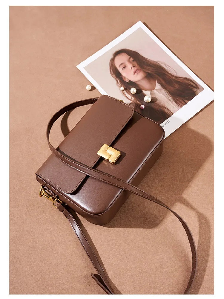 Genuine Cowhide Leather Square Shoulder Bag - Women's Luxury Crossbody Bag - LODIMAE FASHION 