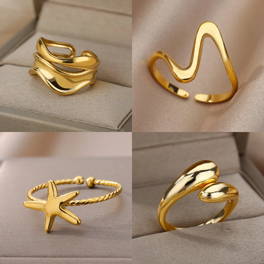 Stainless Steel Rings for Women Waterproof Open Gold Color Ring Wedding Couple Band Jewelry Gifts Free Shipping Items anillos - LODIMAE FASHION 