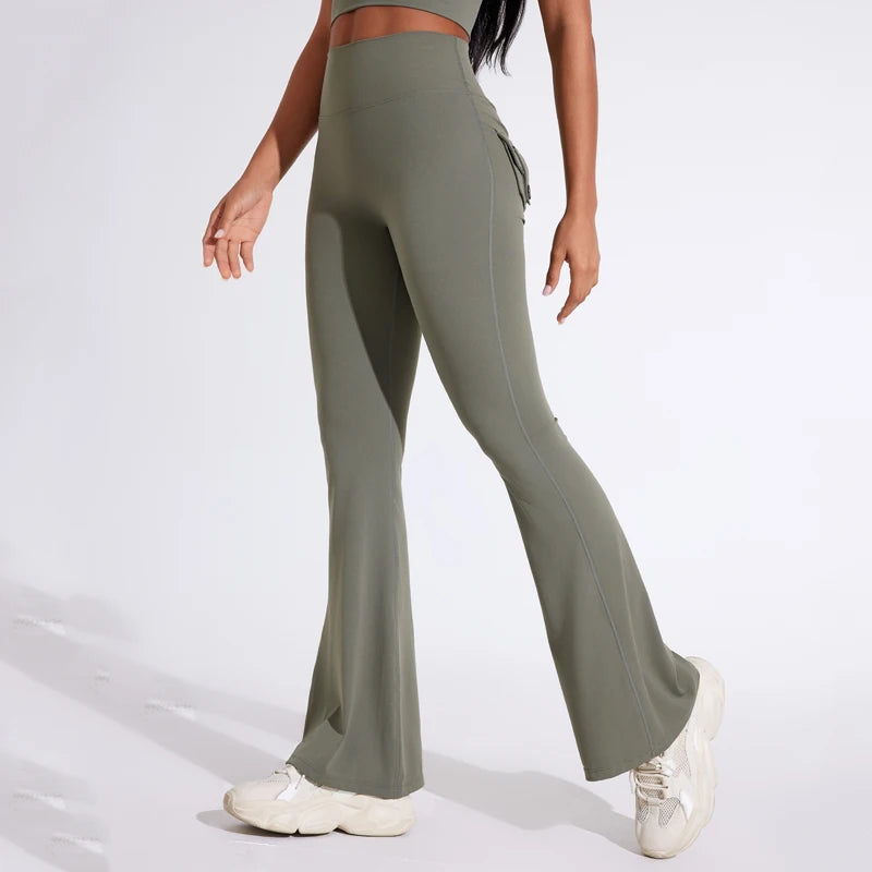 Women's pocket bell bottoms yoga high waisted hip lifting - LODIMAE FASHION 