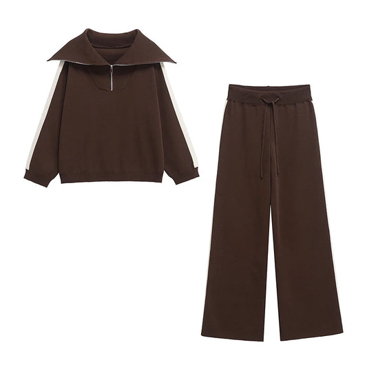 Women Fashion 2 Piece Set Brown Pullover Sweatshirts - LODIMAE FASHION 