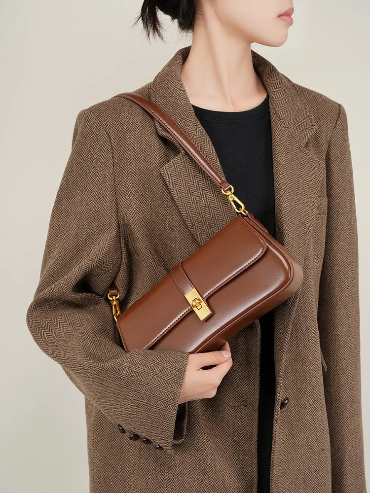 Genuine Leather Shoulder Bag: Trendy Crossbody Baguette Handbag - LODIMAE FASHION 