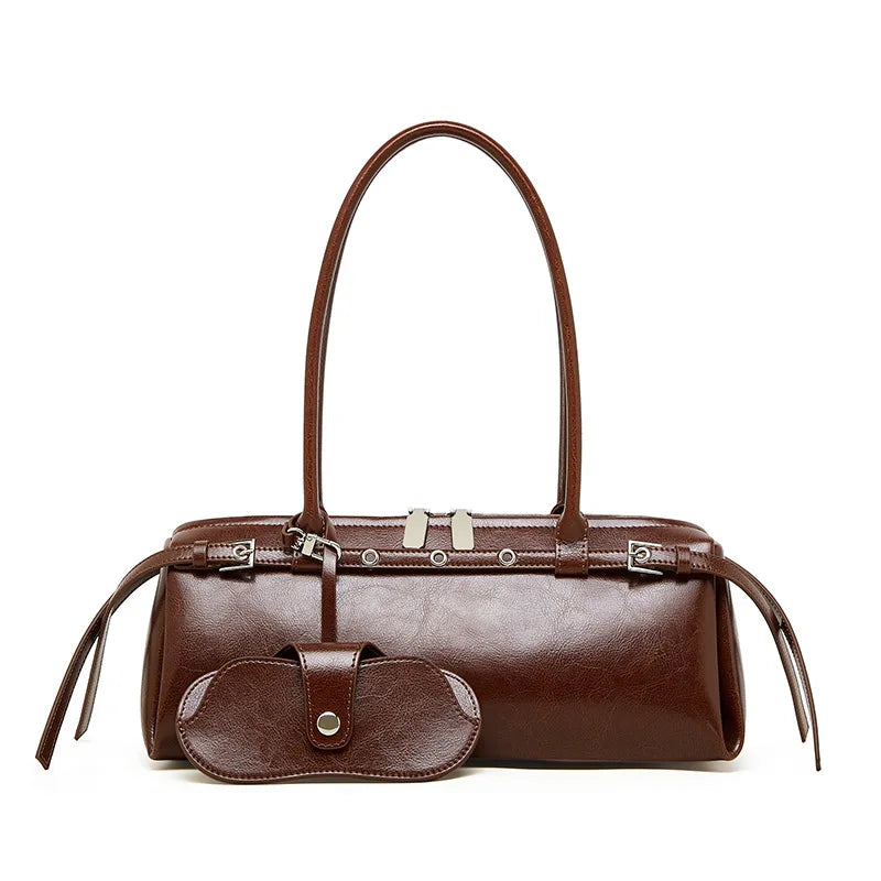 Genuine Leather Baguette Shoulder Bag - Cowhide Handbag for Women - LODIMAE FASHION 