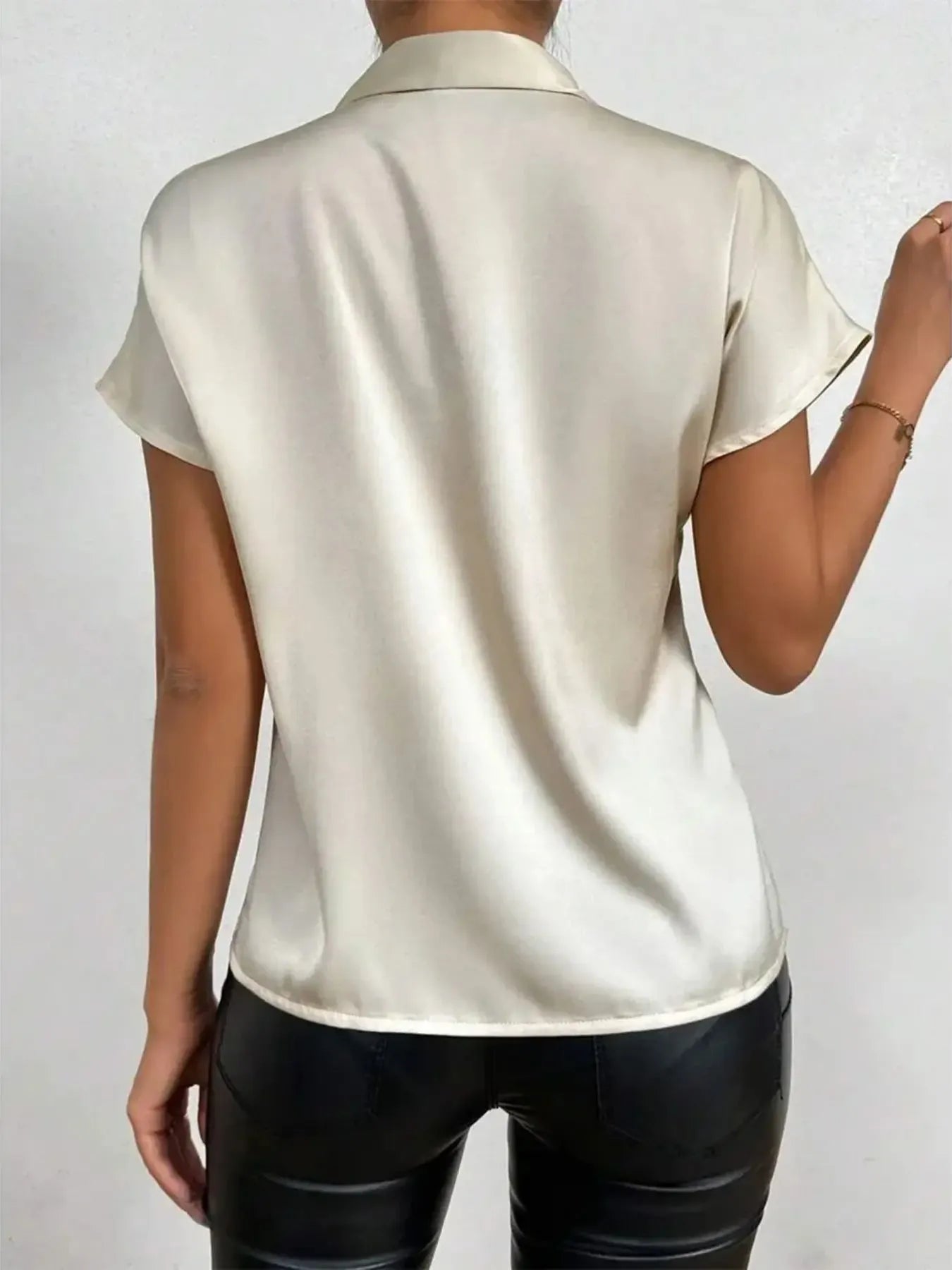 Satin Bow Tie Neck Blouse - LODIMAE FASHION 