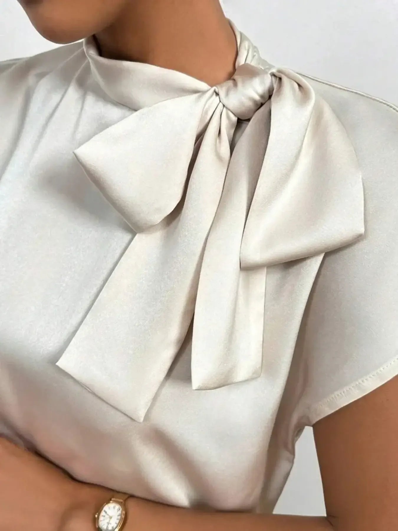 Satin Bow Tie Neck Blouse - LODIMAE FASHION 