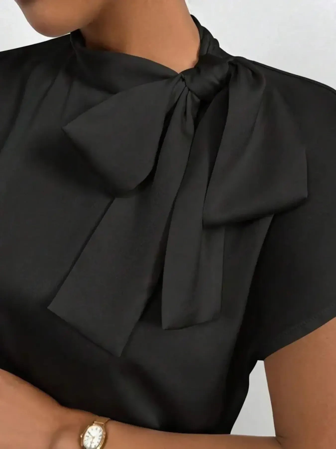 Satin Bow Tie Neck Blouse - LODIMAE FASHION 