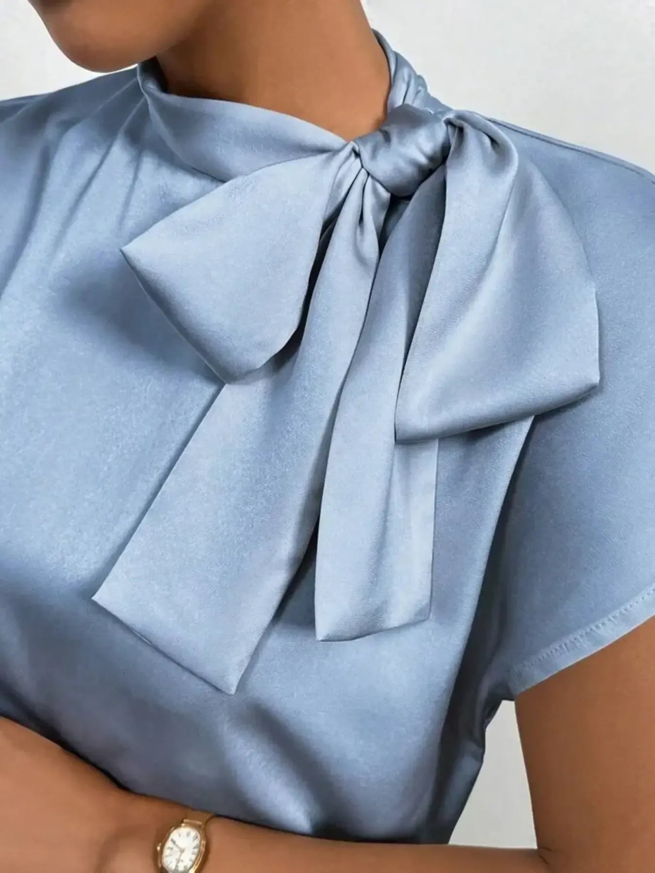 Satin Bow Tie Neck Blouse - LODIMAE FASHION 