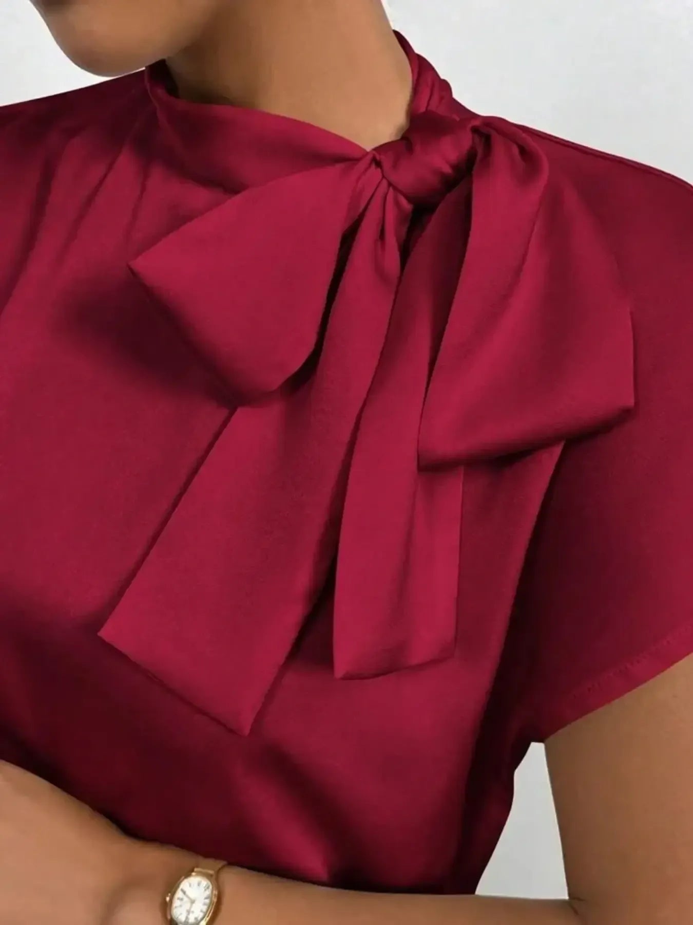 Satin Bow Tie Neck Blouse - LODIMAE FASHION 