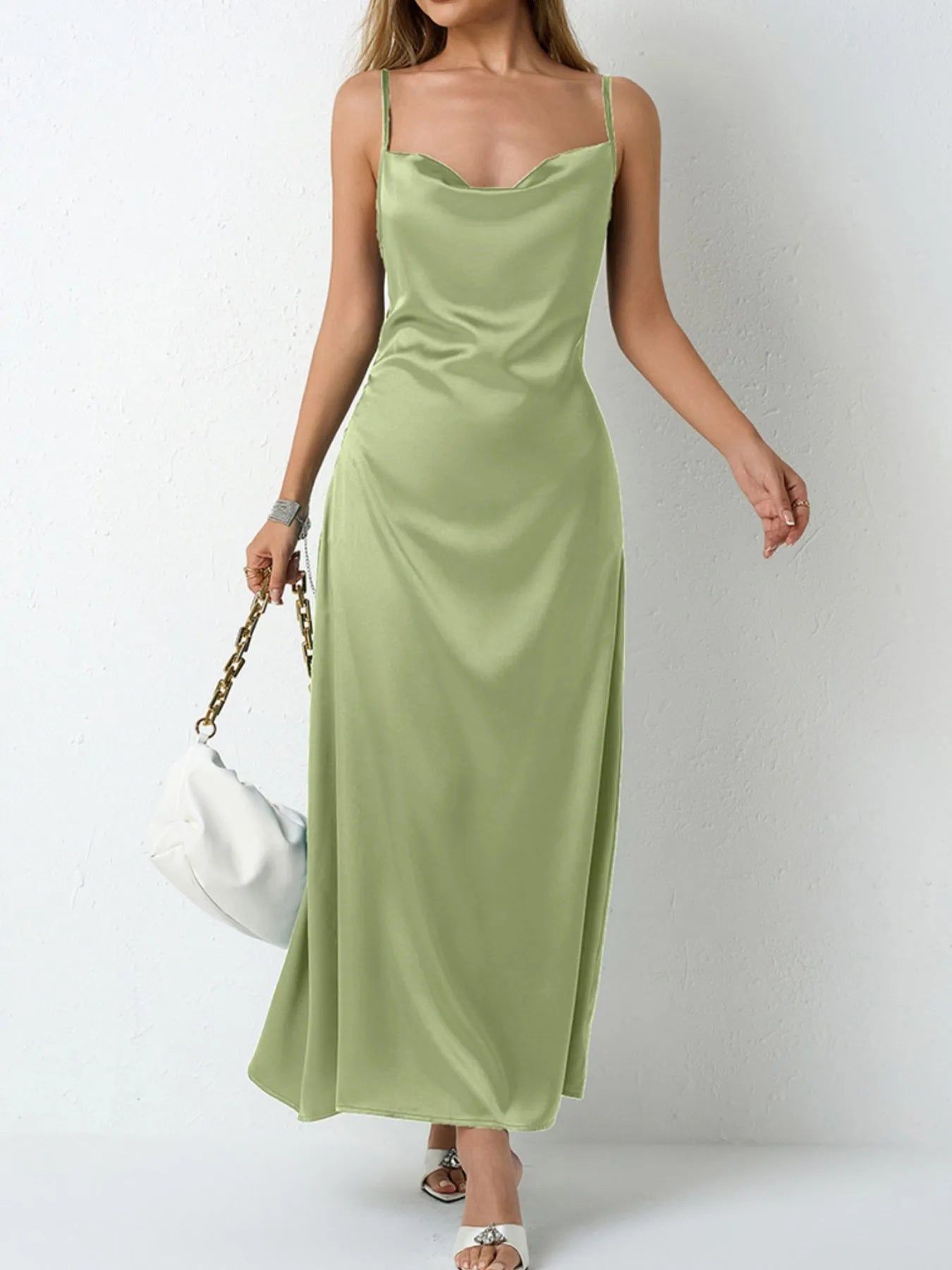 Satin Cowl Neck Cami Dress - LODIMAE FASHION 