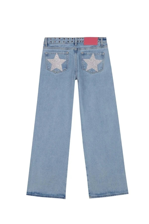 Vintage Five-Pointed Star Print High Waited Jeans - LODIMAE FASHION 