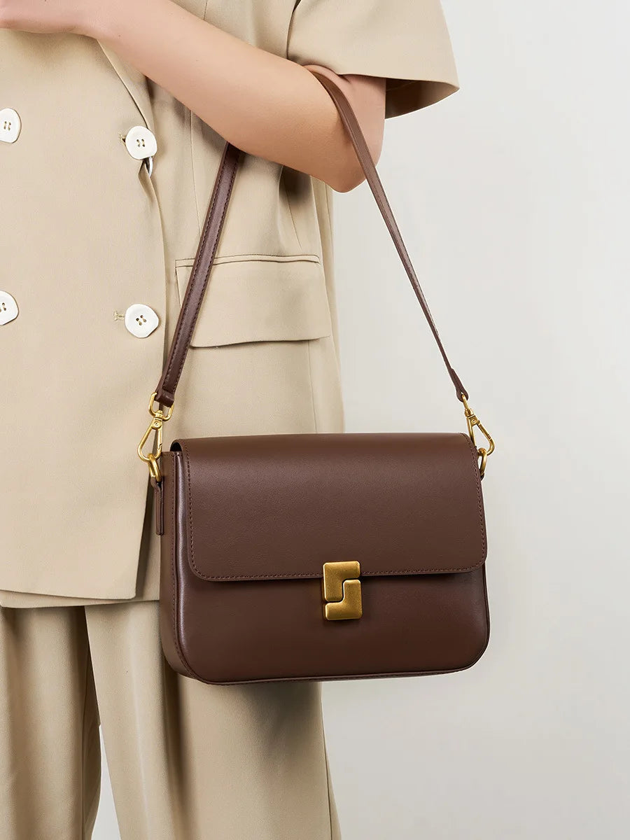 Genuine Cowhide Leather Square Shoulder Bag - Women's Luxury Crossbody Bag - LODIMAE FASHION 