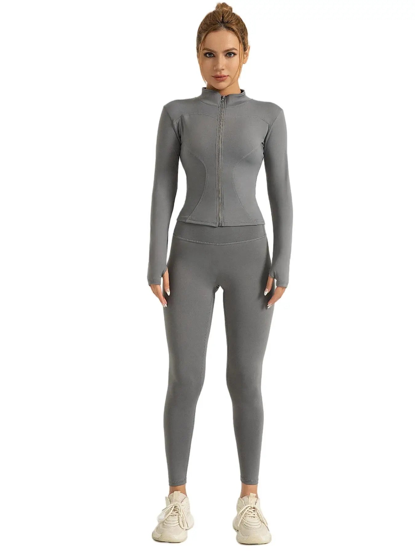 Two-piece Set Women's Solid Zip UpMock Neck Sports - LODIMAE FASHION 