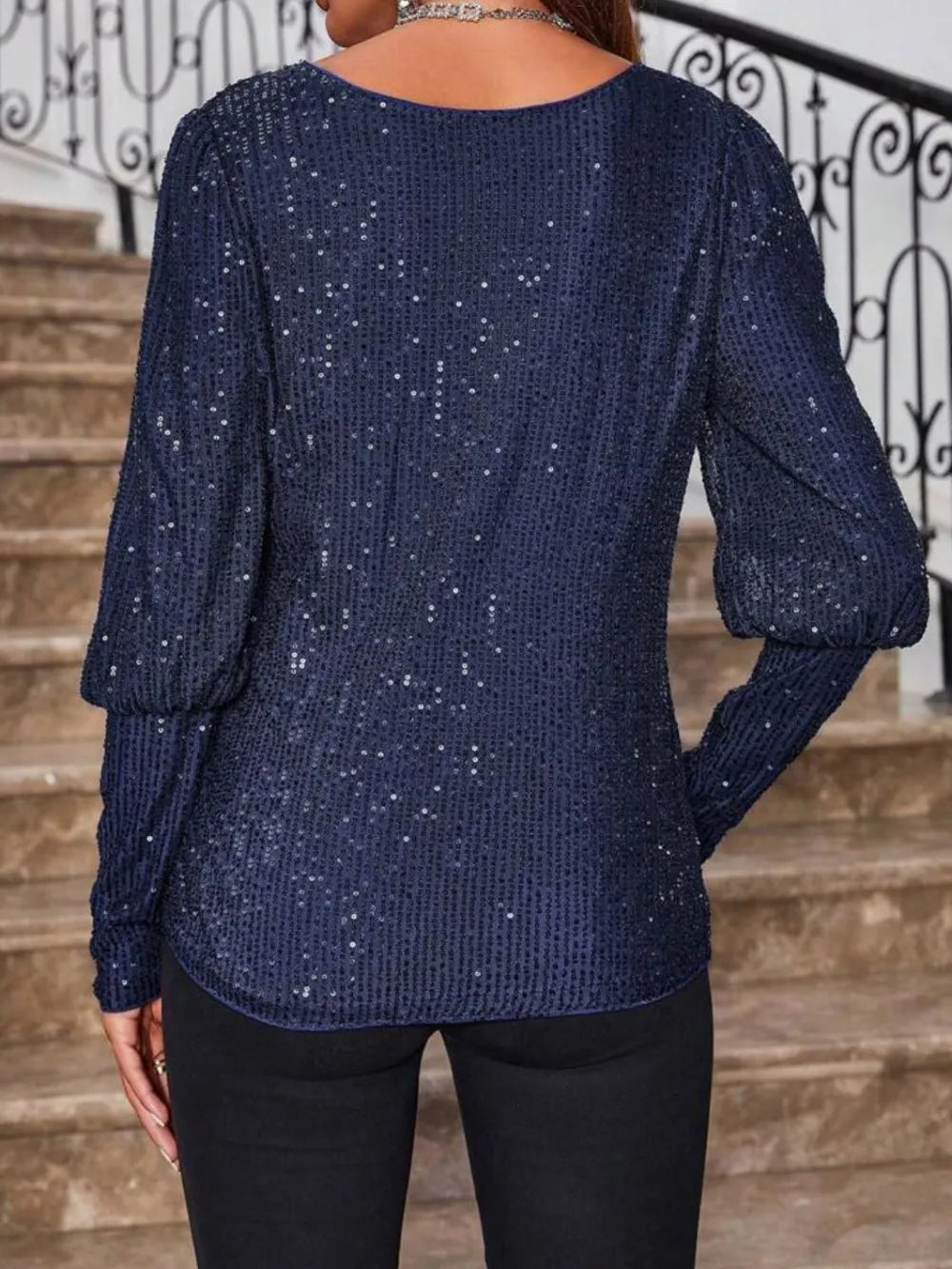 Sequin Boat Neck Long Sleeve Top - LODIMAE FASHION 