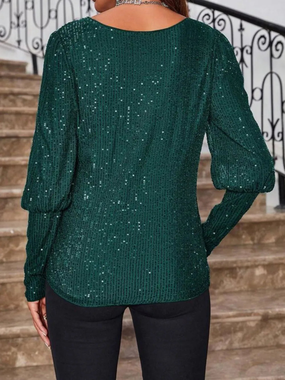 Sequin Boat Neck Long Sleeve Top - LODIMAE FASHION 