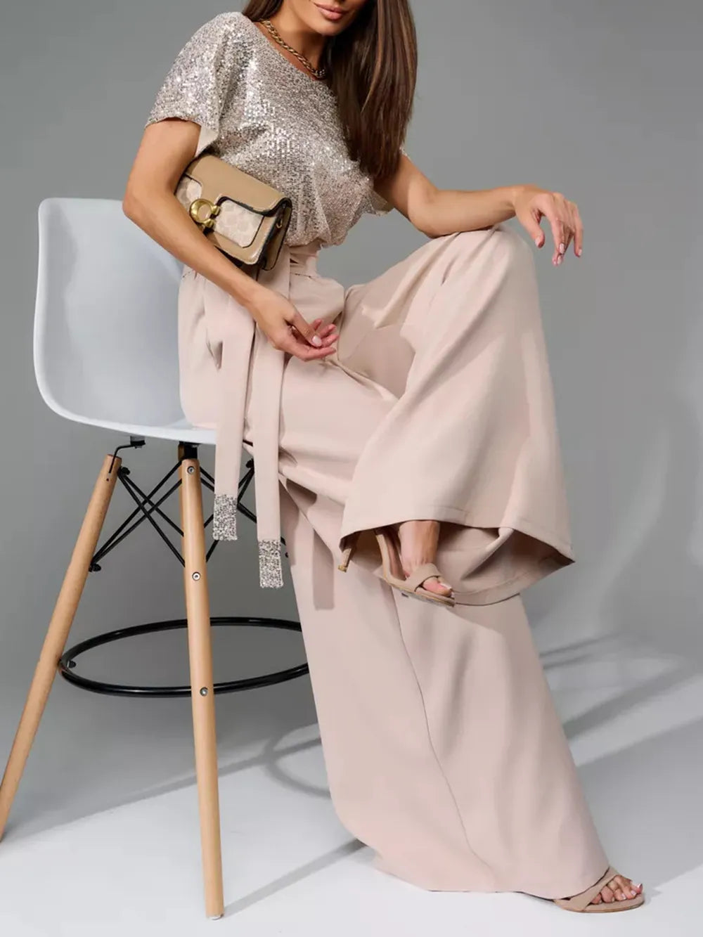 Sequin Round Neck Wide Leg Jumpsuit - LODIMAE FASHION 