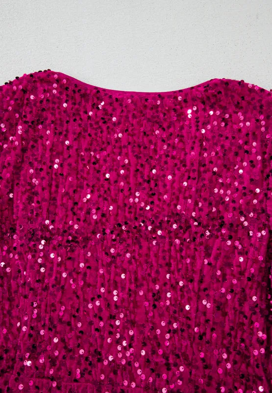 Sequin Surplice Long Sleeve Mini Dress - LODIMAE FASHION 