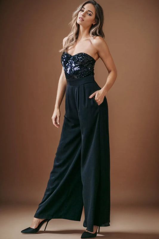 Sequin Tube Wide Leg Jumpsuit - LODIMAE FASHION 