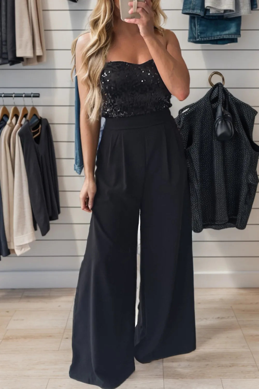 Sequin Tube Wide Leg Jumpsuit - LODIMAE FASHION 