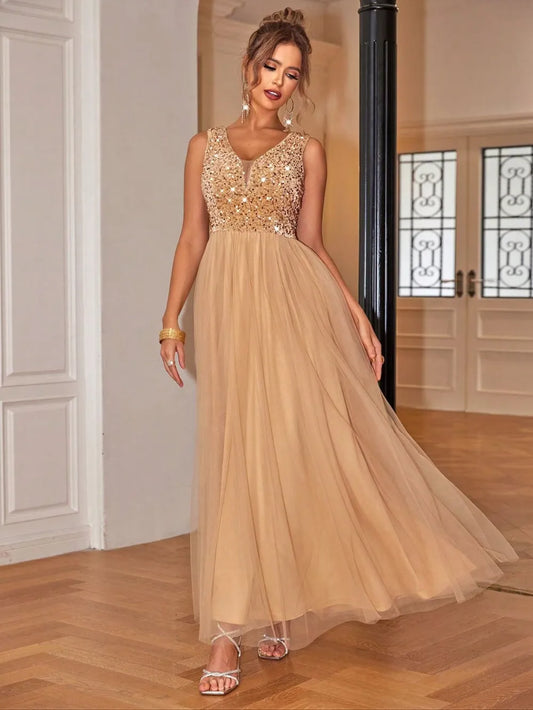 Sequin V-Neck Sleeveless Dress - LODIMAE FASHION 