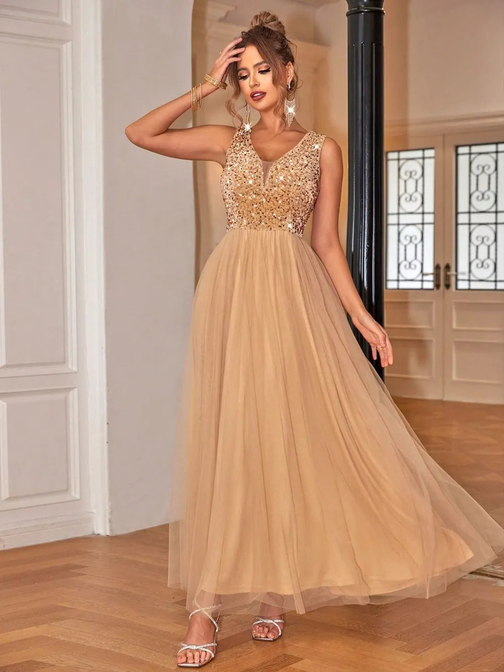 Sequin V-Neck Sleeveless Dress - LODIMAE FASHION 
