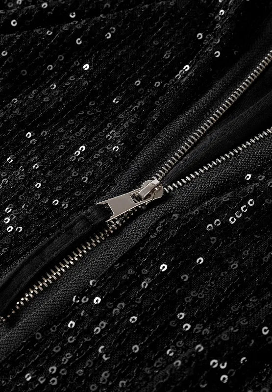 Sequin Zip Up Long Sleeve Jacket - LODIMAE FASHION 