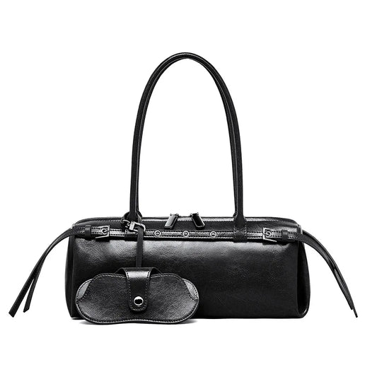 Genuine Leather Baguette Shoulder Bag - Cowhide Handbag for Women - LODIMAE FASHION 