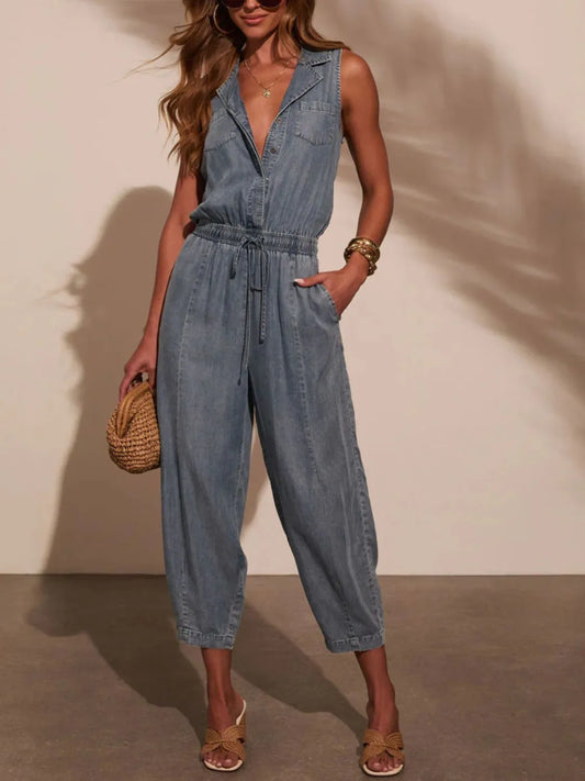 Sleeveless Waist Washed Jumpsuit - LODIMAE FASHION 