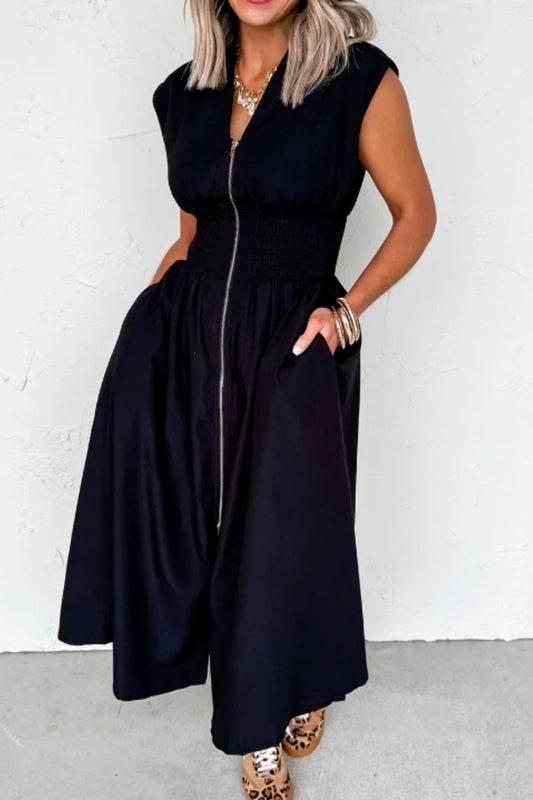 Sleeveless Zip-Front Maxi Dress - LODIMAE FASHION 